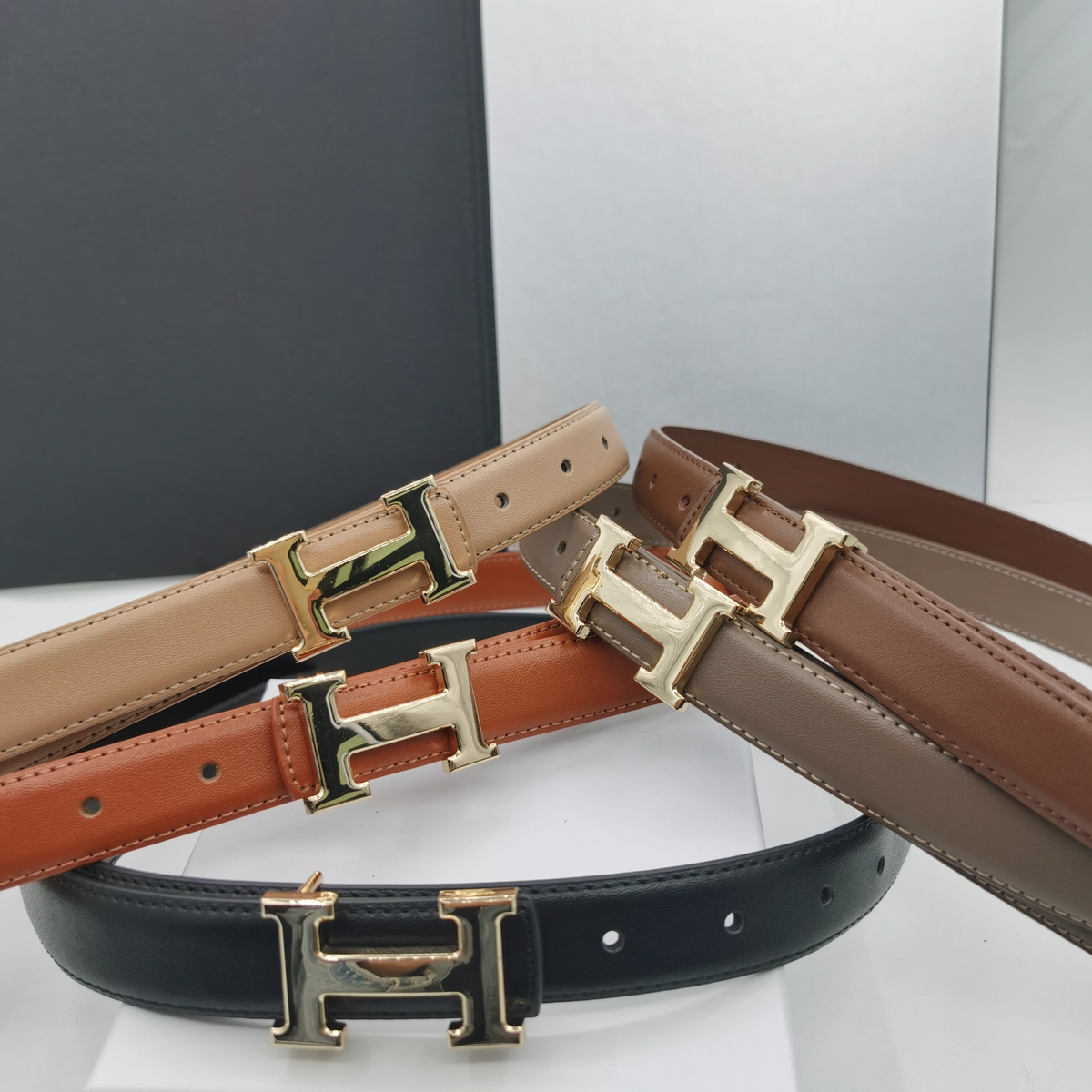 H Belt for Lady 25mm Leather Waistband for Jeans Dress Plus Size 105-115cm Gift for Her