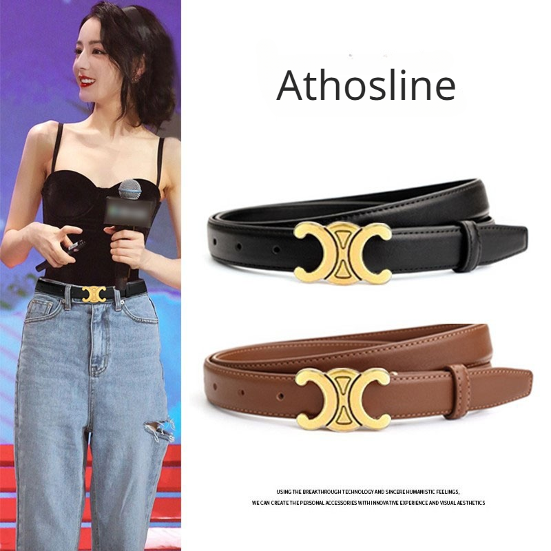 CE Belts for Women 2.5cm Genuine Leather Waistband for Jeans Dress Fashion Accessories for Lady