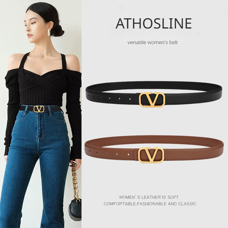 Belts for Women 2.5cm Genuine Leather Waistband for Jeans Dress Fashion Accessories for Lady Gift Box Original Box