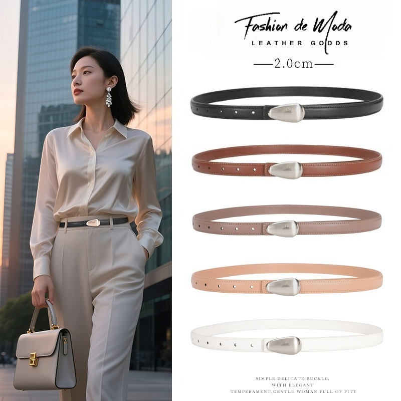 Belts for Women 2.0cm Teardrop-shaped Buckle Leather Waistband for Jeans Dress Size 26-32 Black Belt Fashion Accessoeries for Lady Gift for Her