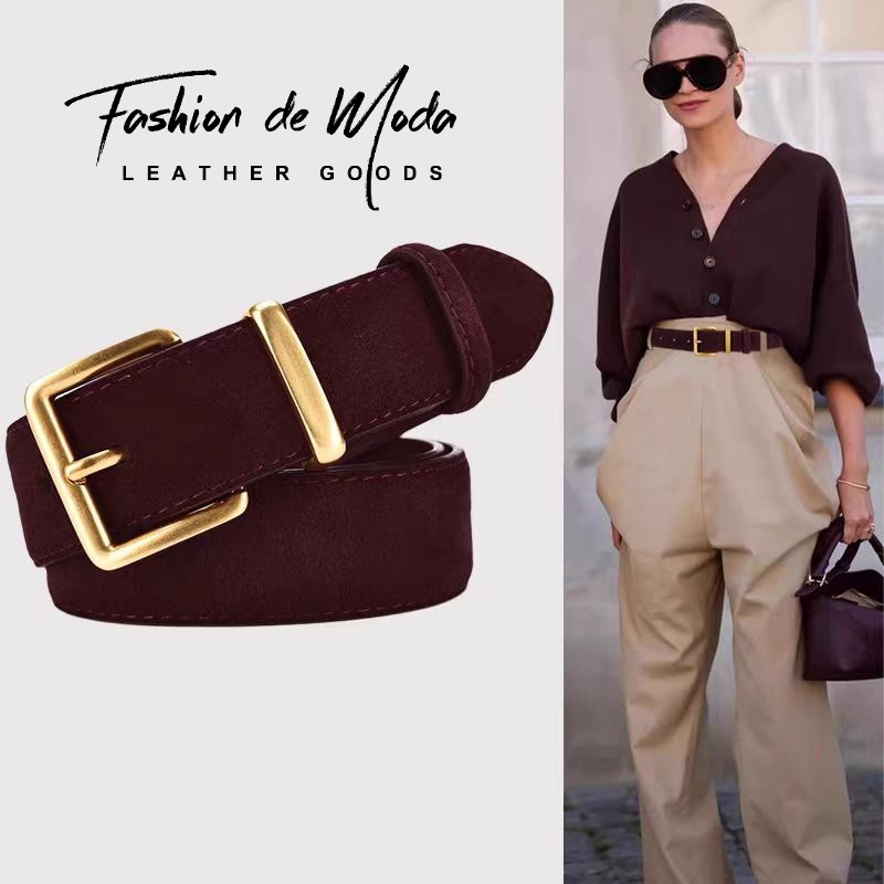 Solid-Color Belt for Women Retro Burgundy Belt - Versatile and Stylish Premium Quality Unisex Suede Cowhide Leather Belt for Jeans
