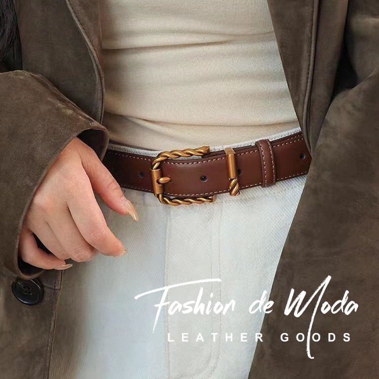 Women's Leather Belt with Pin Buckle 2.8cm Stylish Versatile Black Decorative Belt for Women 100/110cm Business and Commuting with Box Gift for Her