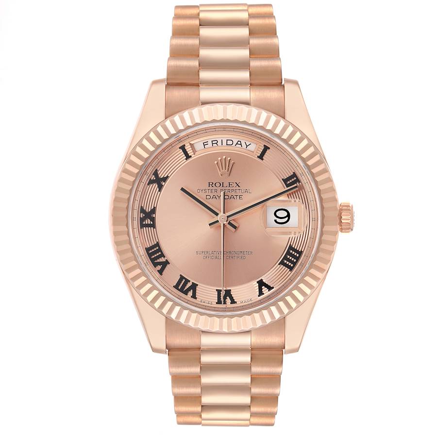 Replica Rolex Day-Date II Concentric Roman Dial Rose Gold Mens Watch 218235