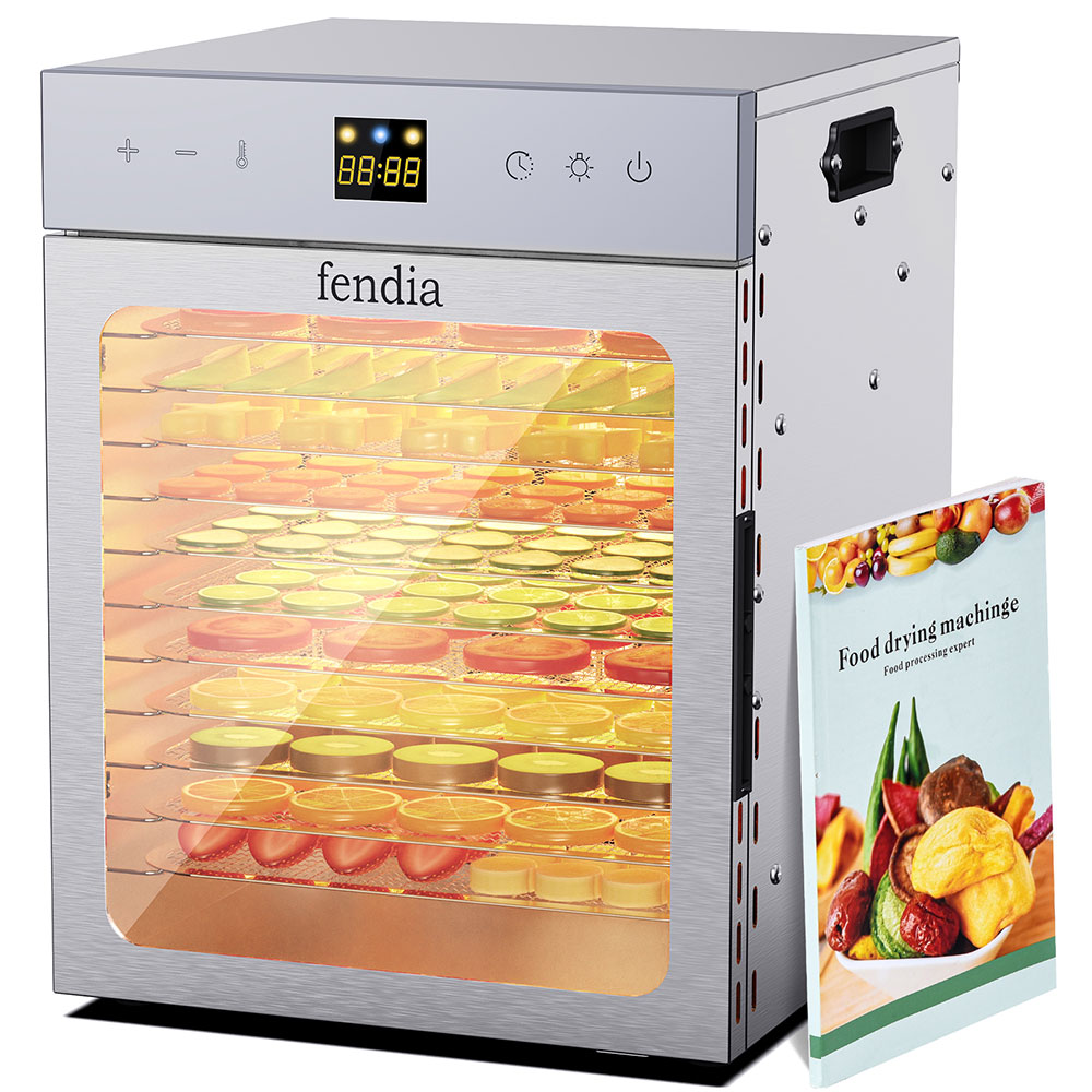 Dry food dehydrator, 12 stainless steel trays, 1200W fruit dehydrator, 24-hour timer and 180 ° F temperature control, overheat protection, food dryer suitable for drying, herbs, fruits, dog snacks