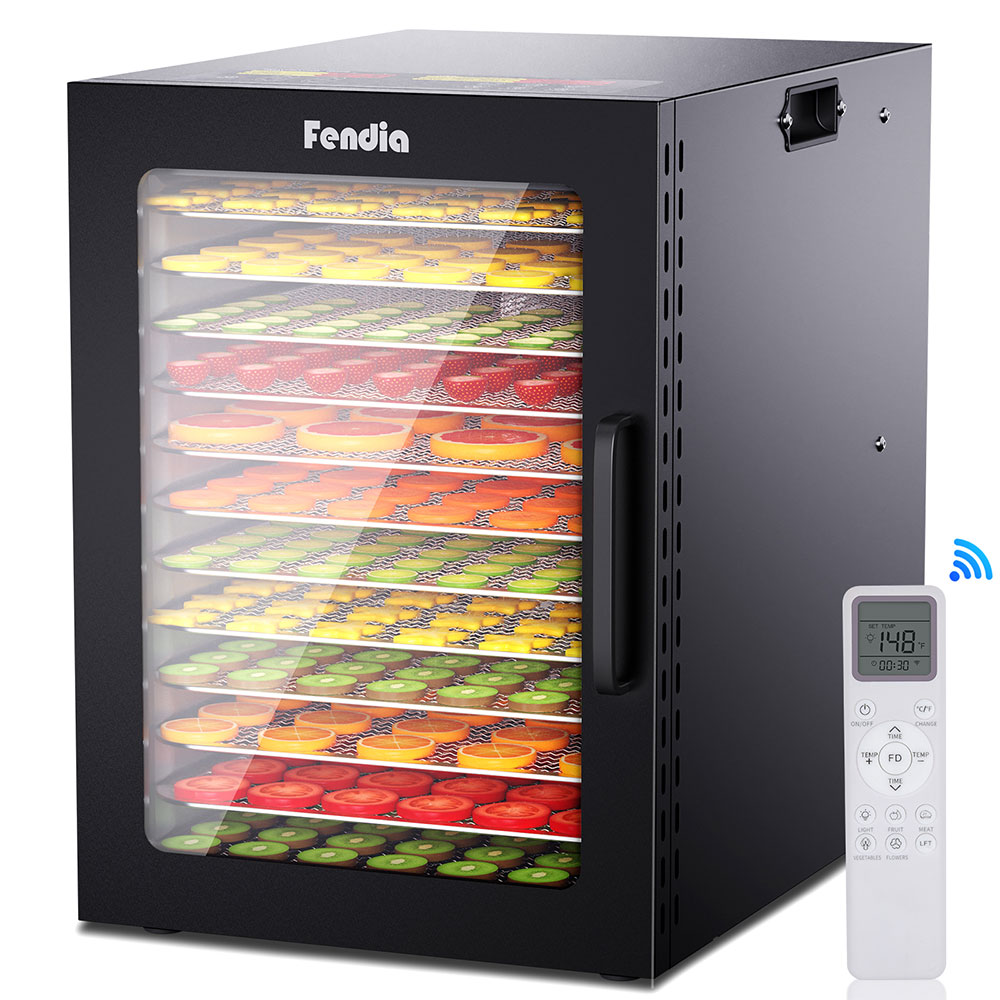  Dry food dehydrator, 12 stainless steel large trays, 1200W fruit dehydrator with remote control, 24-hour timer and 220 degree Fahrenheit temperature control, suitable for drying, herbs, fruits, and dog snacks