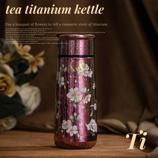 Colored Titanium Slim Waist Thermos Mug - Pink and White Cherry Blossom