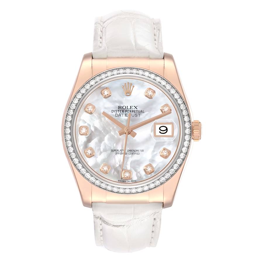 Replica Rolex Datejust Rose Gold Mother of Pearl Diamond Mens Watch 116185
