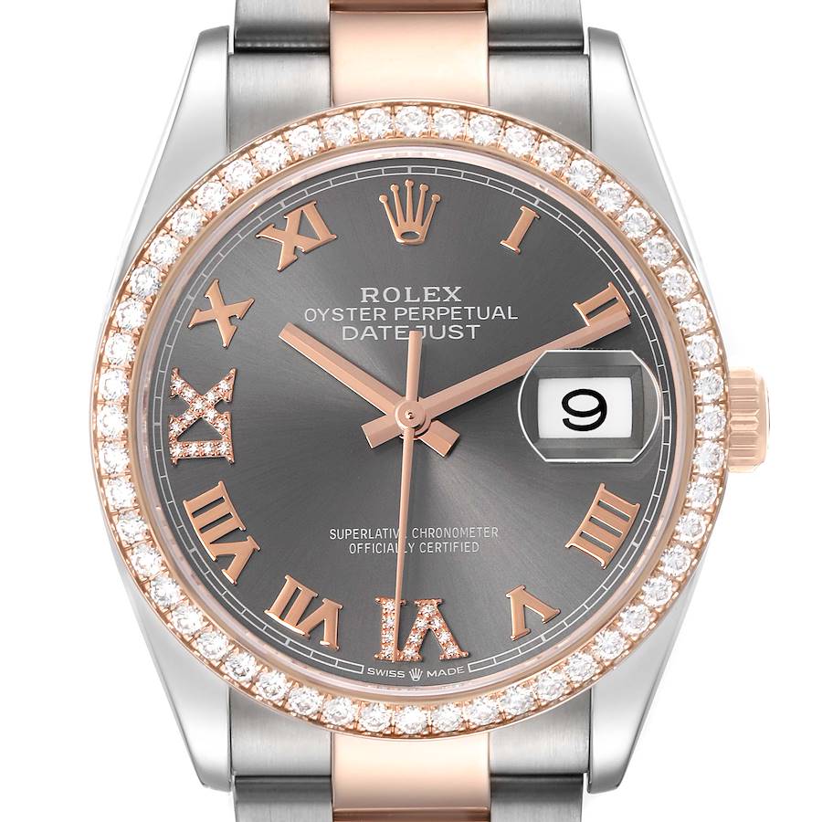 Replica Rolex Datejust 36 Steel Rose Gold Diamond Unisex Watch 126281 Box Card