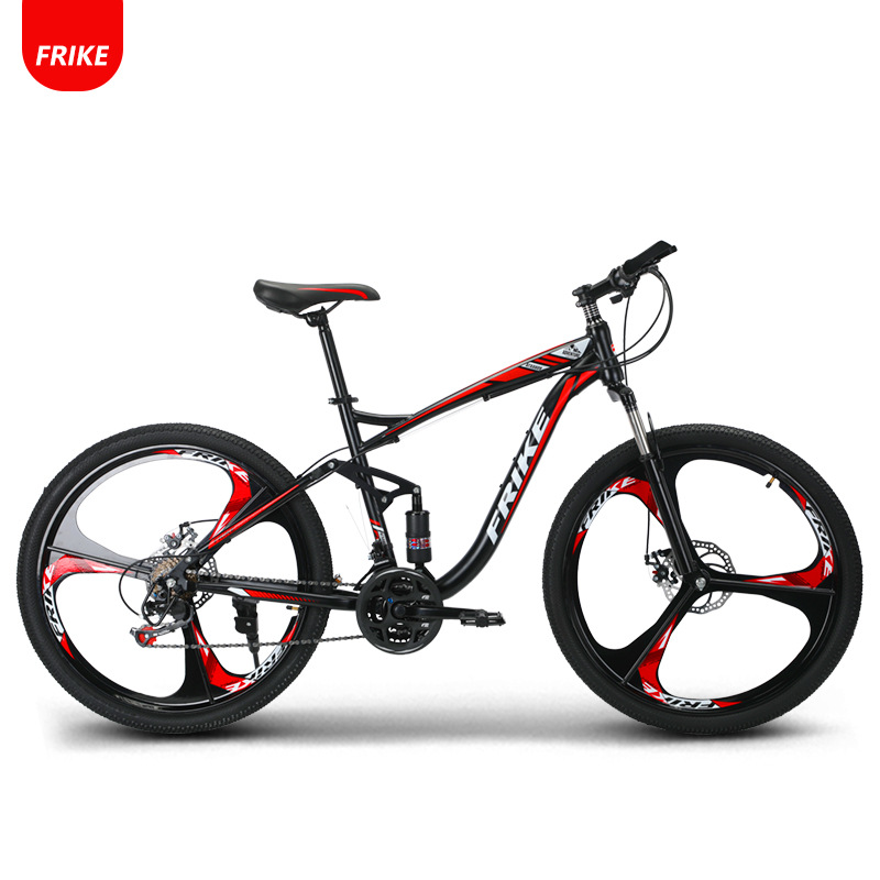 Fullback mountain bike with dual suspension and disc brakes, off-road geared bicycle