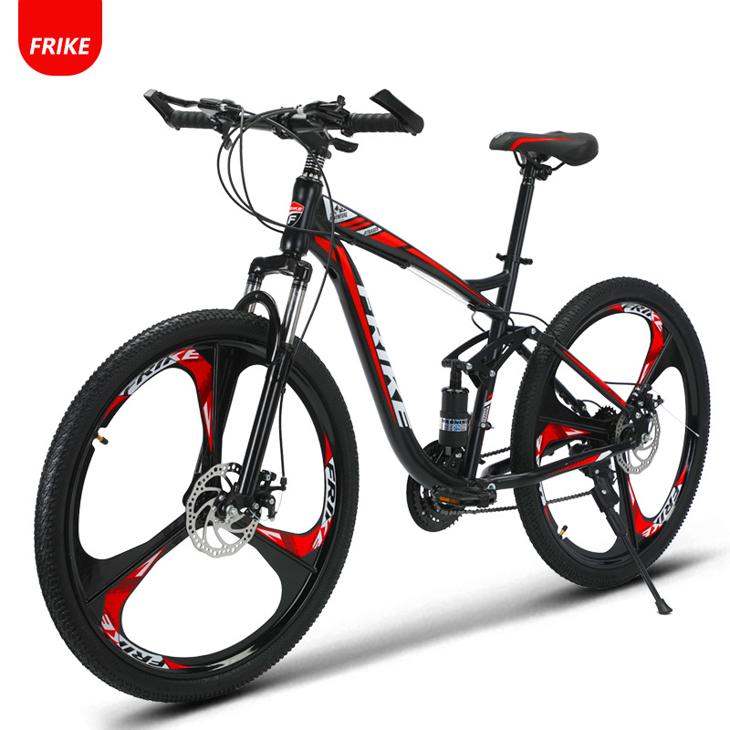 Fullback mountain bike with dual suspension and disc brakes, off-road geared bicycle