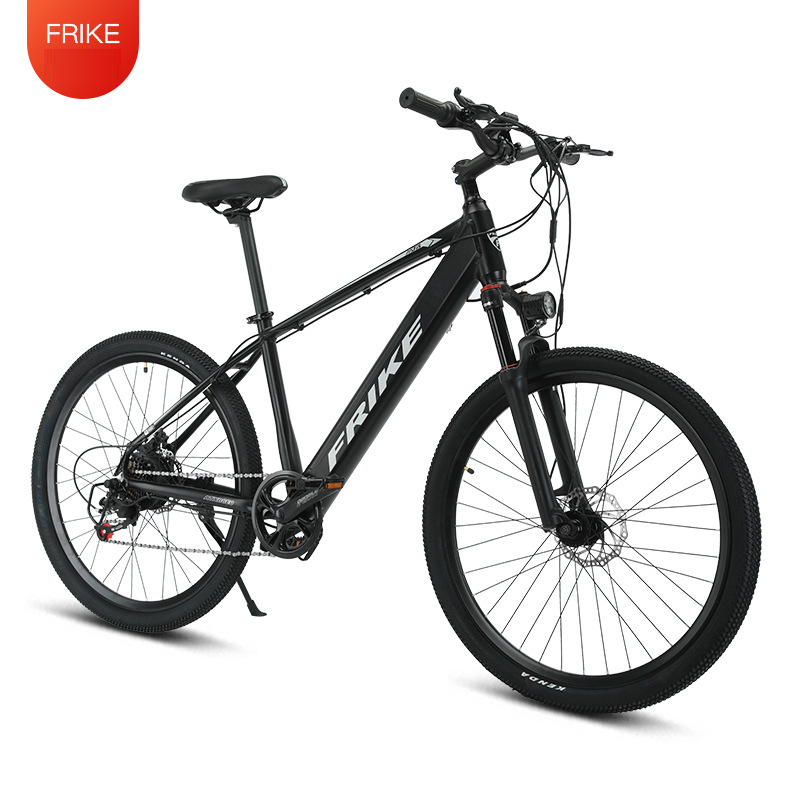Electric mountain bike with lithium battery, off-road geared design, 26-inch and 27.5-inch models.