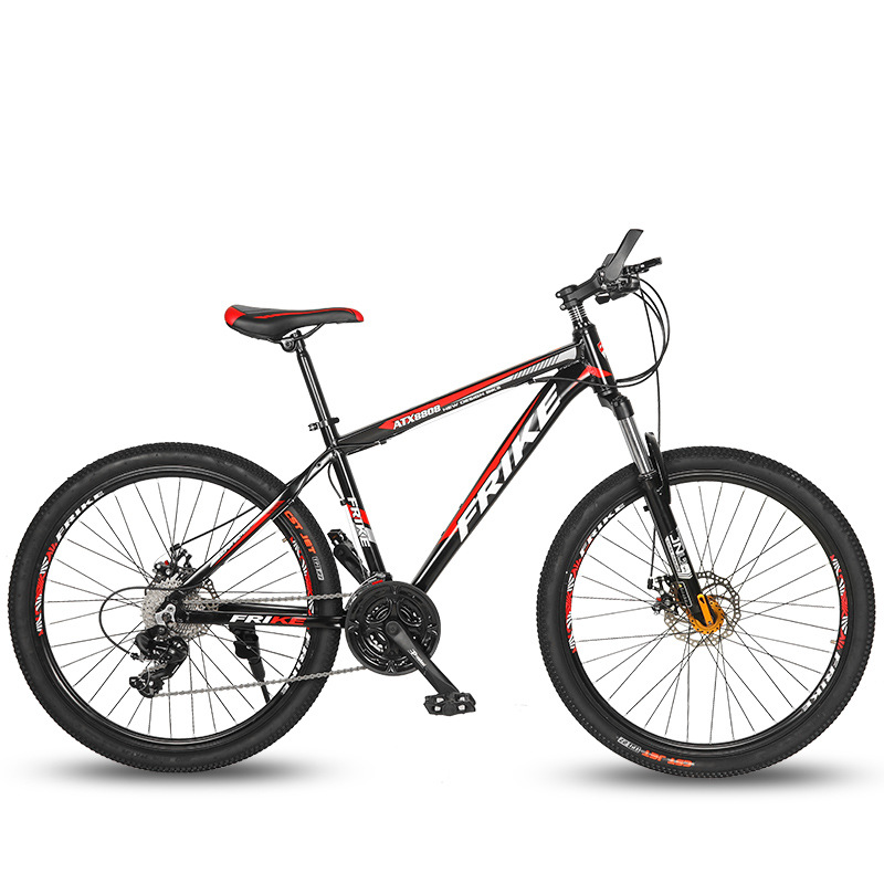 Aluminum alloy mountain bike, adult-sized, multi-speed, suspension, dual disc brake, off-road bicycle