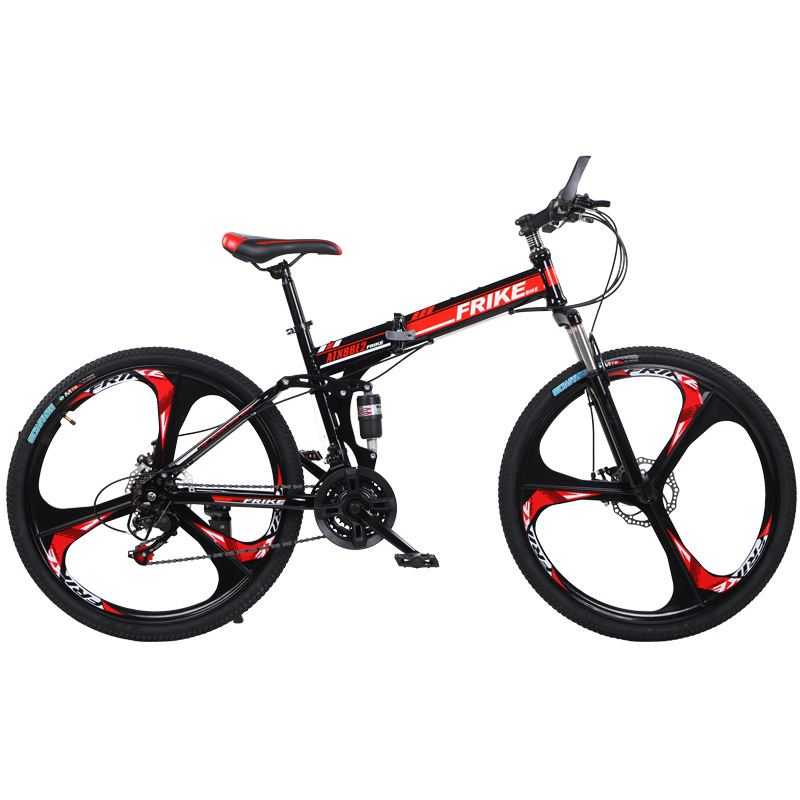 Folding Mountain Bike, 26-inch Integrated Wheels, Adult Dual Suspension, Derailleur, Disc Brake, Off-Road Racing