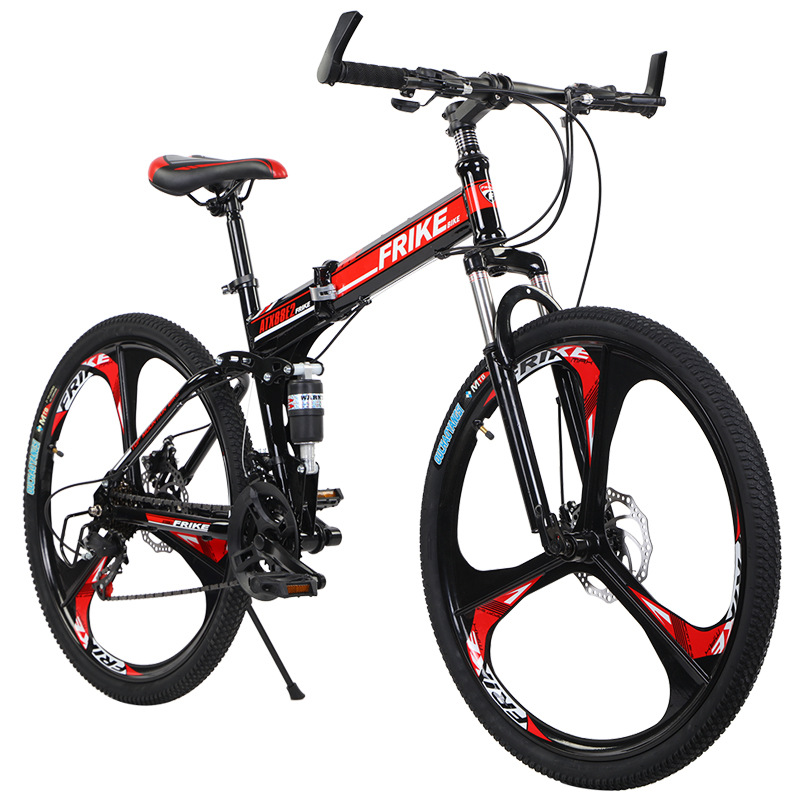 Folding Mountain Bike, 26-inch Integrated Wheels, Adult Dual Suspension, Derailleur, Disc Brake, Off-Road Racing
