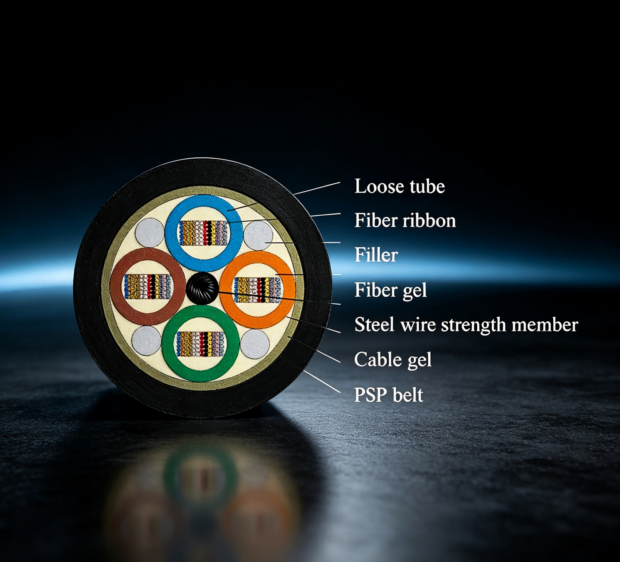 GYDTS Loose Tube Stranded Steel-Armored Ribbon Optical Fiber Cable, Outdoor Buried Telecommunication Fiber Optic Cable