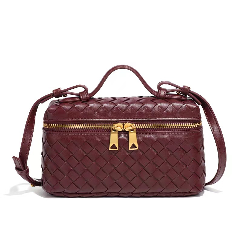 Small Woven Box Crossbody Bags for Women Designer Leather Mini Top Handle Clutch Purse Square Vanity Bag with Cherry Charm