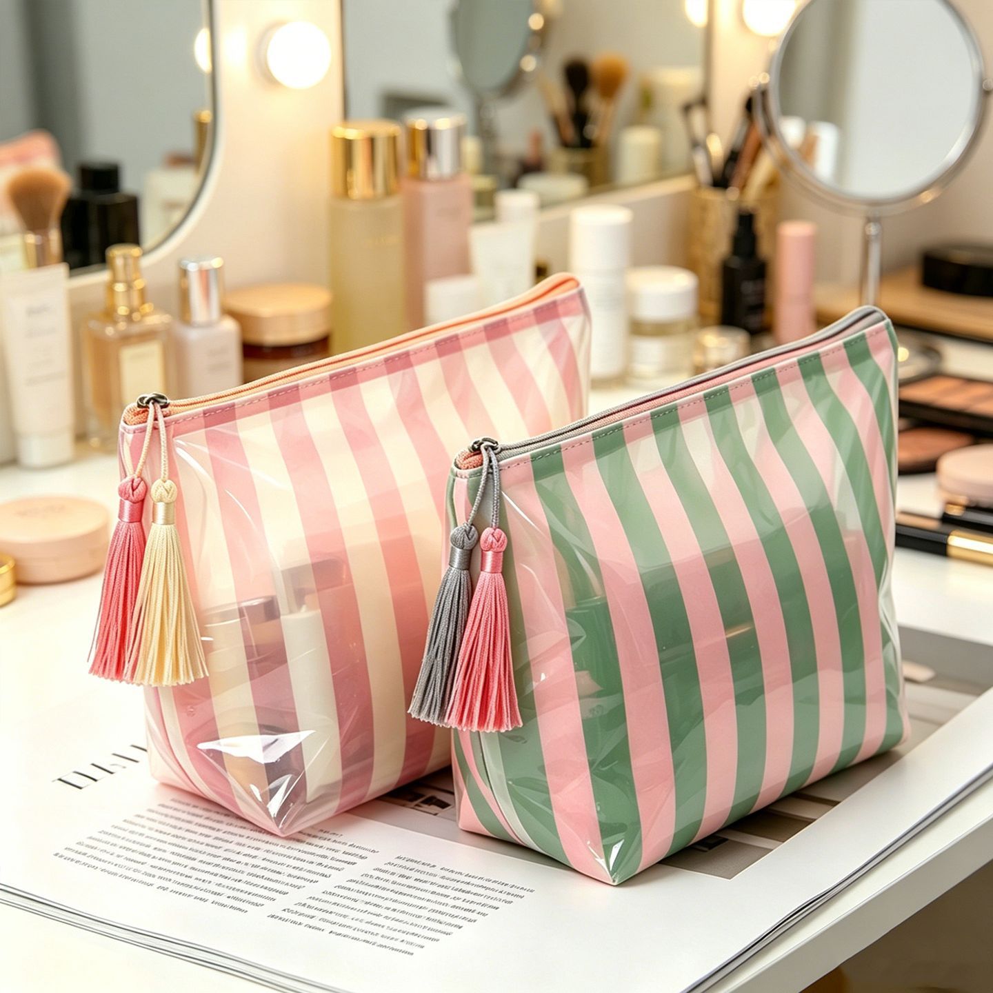 Large PVC Waterproof Striped Makeup Bag