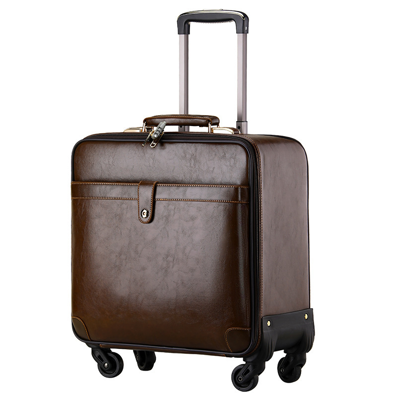 Leathario Leather Rolling Laptop Case Wheeled Briefcase Suitcase Roller Boarding