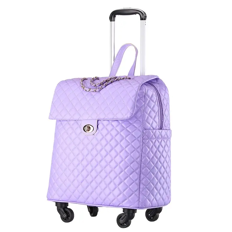 Personalized Women's PU Leather Travel Luggage Trolley Bag Fashion Waterproof Zipper Design with Wheels for Weekends Vacations