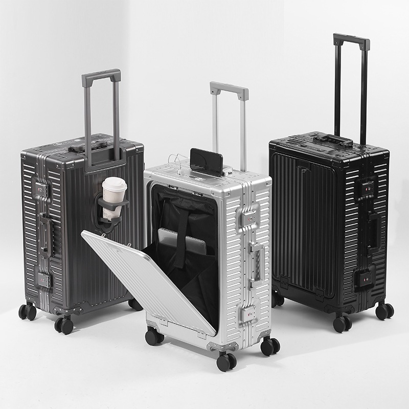 Hard-shell Ribbed Design Travel Suitcase with Spinner Wheels