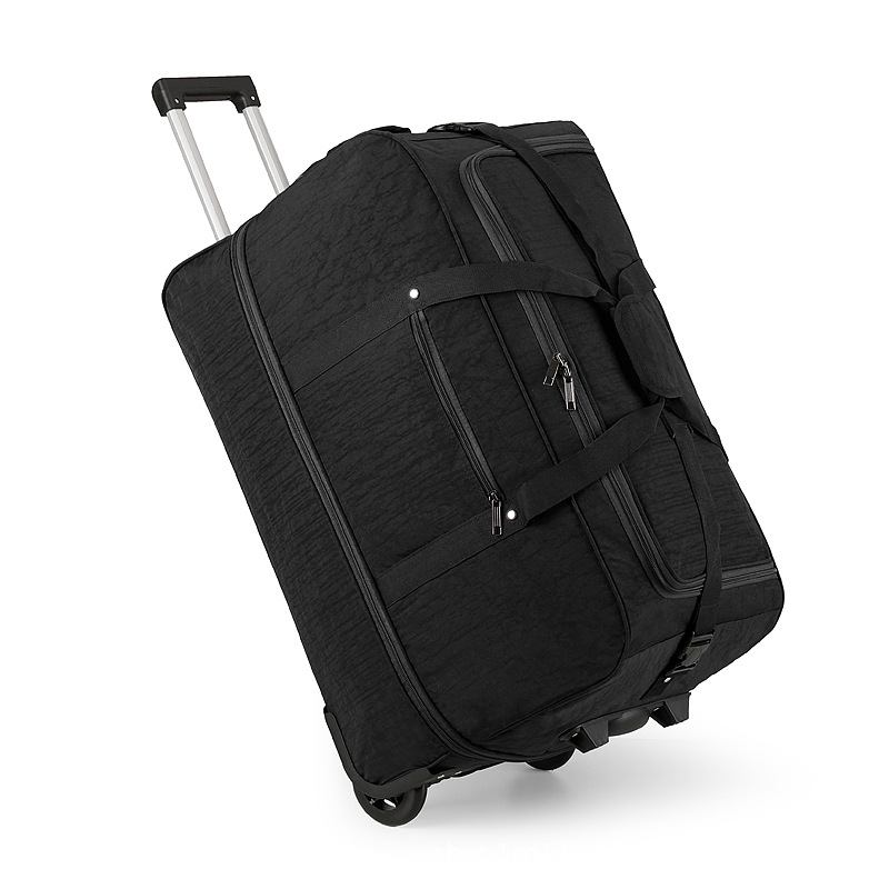Large Rolling Duffel Bag with Wheels and Handle, Travel Duffle with Durable Ripstop Polyester Material, 2 Layers of Storage Space, Multiple Interior and Exterior Pockets, Black