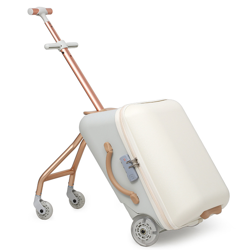 Kids Ride-on Luggage with Seat, 20 inch Carry On Suitcase, 2-in-1 Children's Luggage with Shockproof Silent Wheels and Guardrail for Airplane & Travels