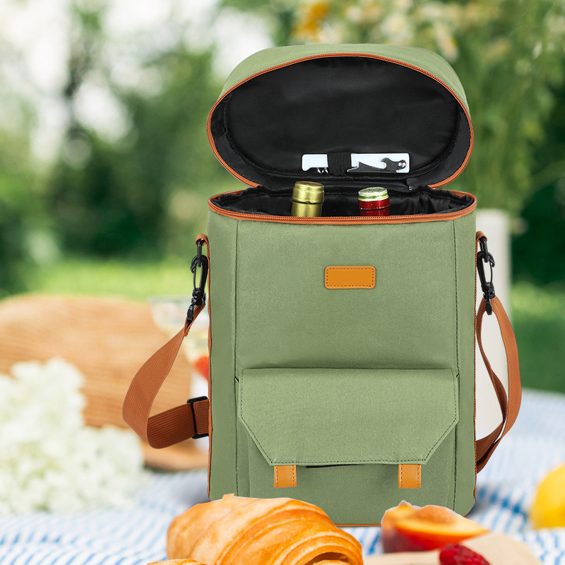 Insulated Two Bottle Wine Tote Carrier with Secure Compartment