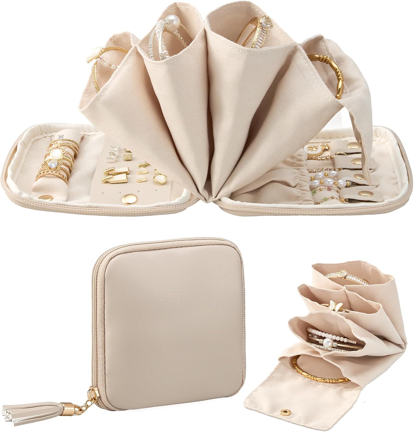  Travel Jewelry Case Organizer, Small Soft Jewellery Pouch -Oatmeal