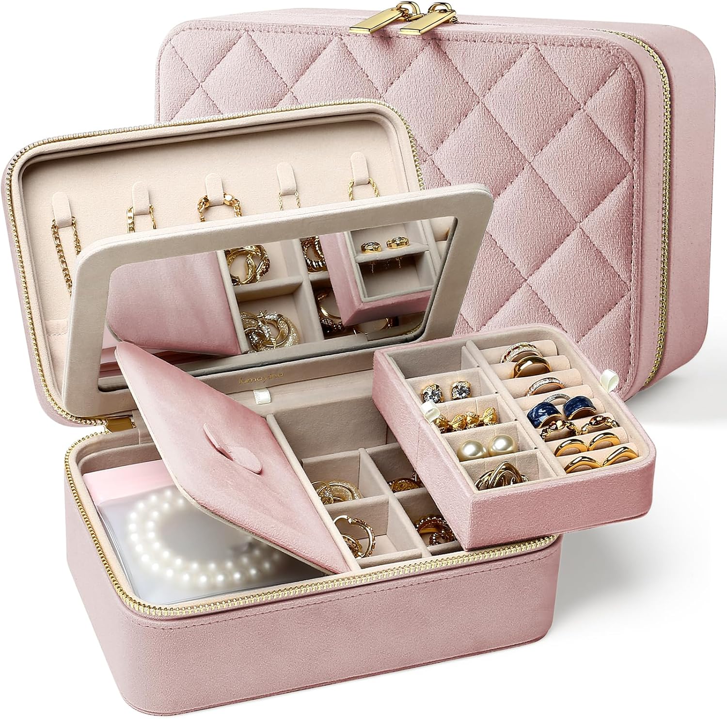 Travel Jewelry Organizer Case with Large Mirror for Women