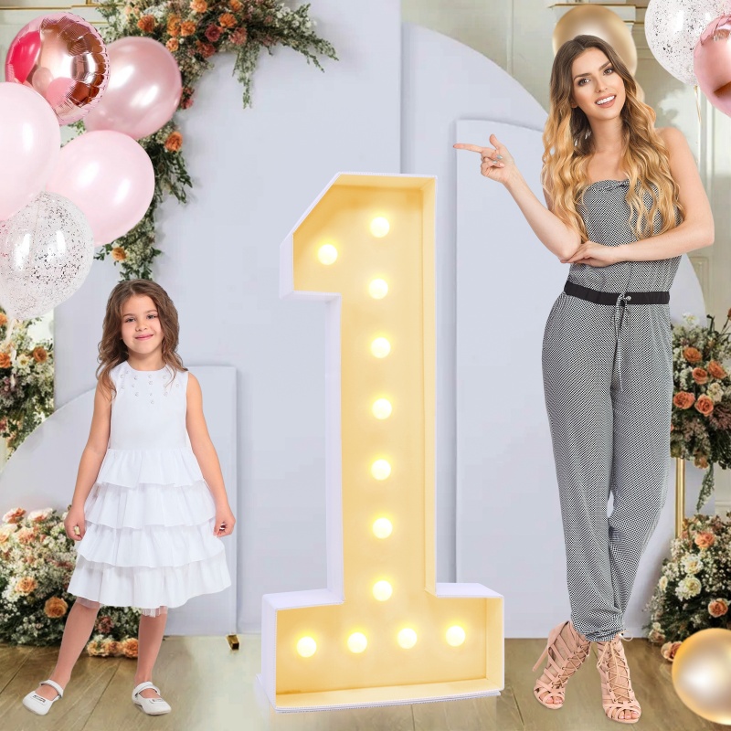 4ft Number 1 Light Up Sign, Modern Marquee for Numbers 4 Feet Tall, Hollow Board Material, Tabletop Mount, Perfect for Party Decorations