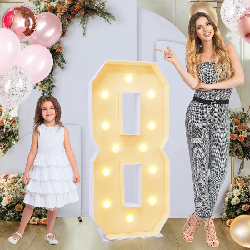 4ft Number 8 Light Up Sign, Modern Marquee for Numbers 4 Feet Tall, Hollow Board Material, Tabletop Mount, Perfect for Party Decorations