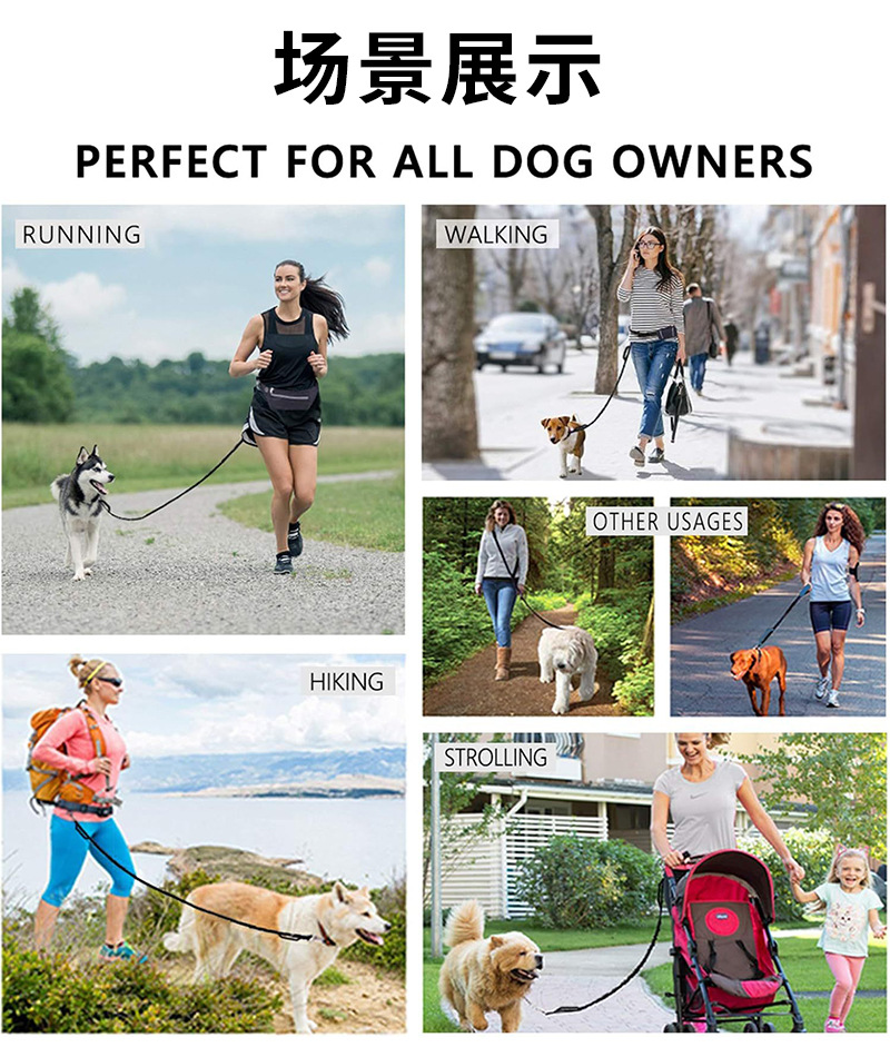 Retractable hands-free dog reflective leash with running waist belt,dual dog