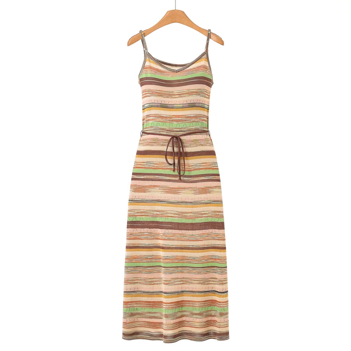 Color-blocked suspender knit maxi dress for spring