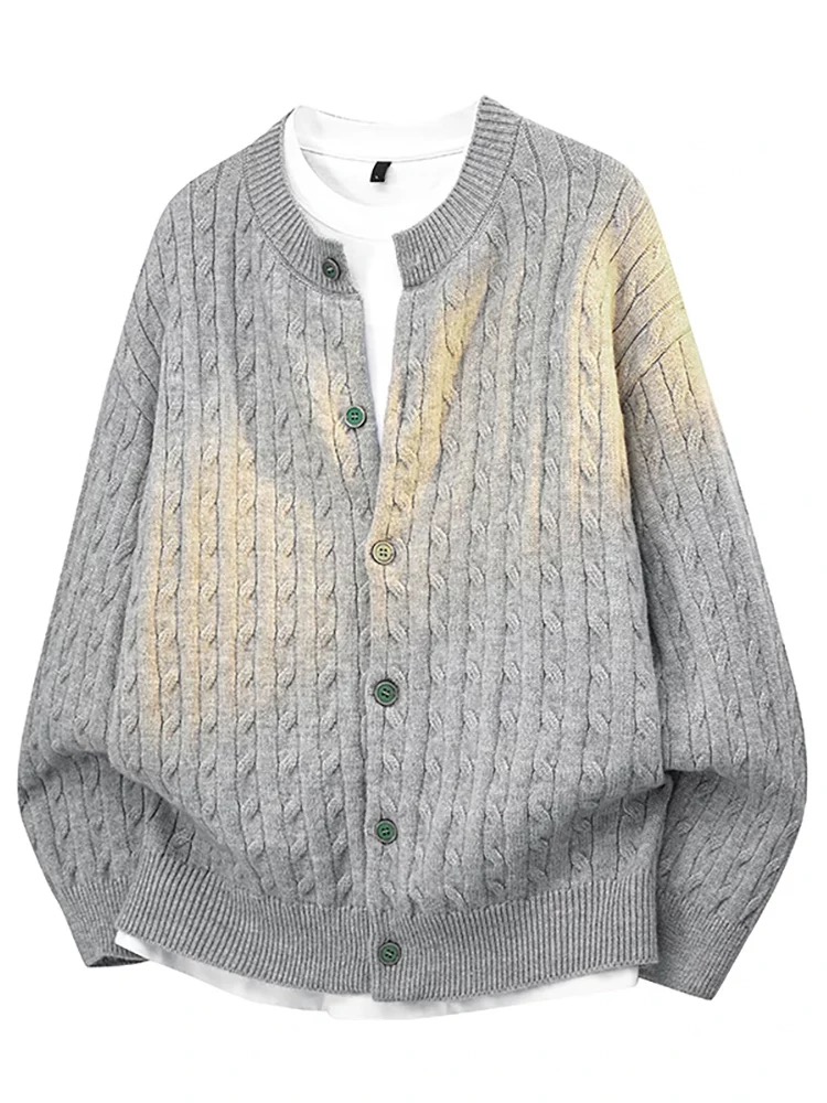 Cable knit cardigan sweater round neck knit cardigan