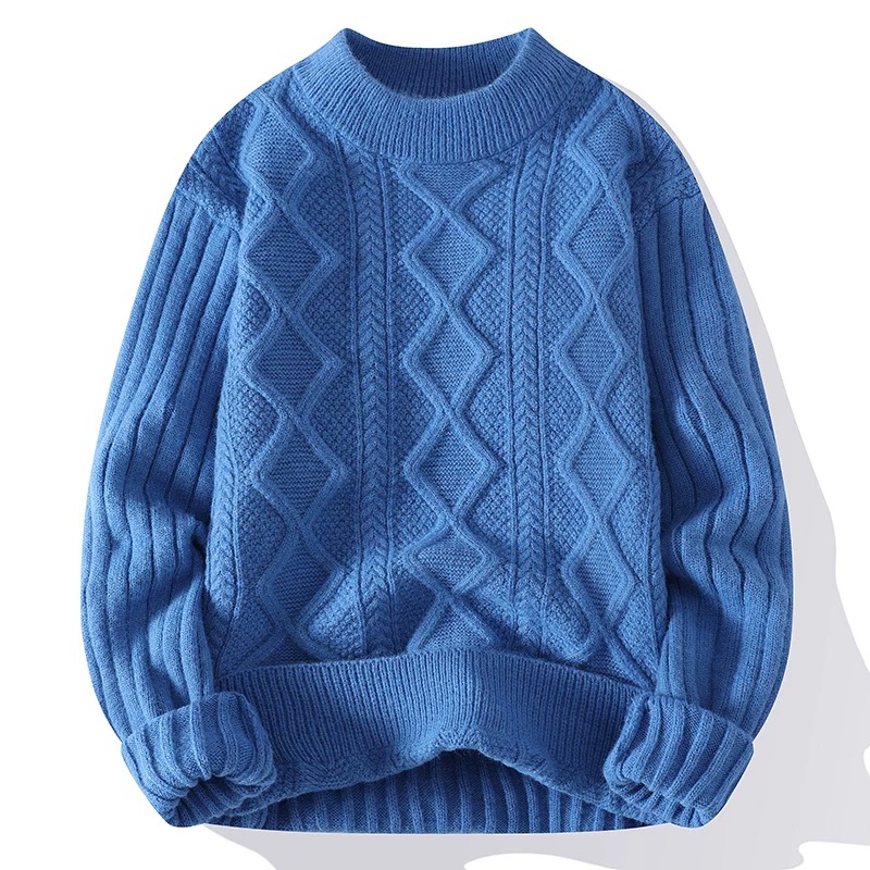 GLORYSWEATER Solid Color Low Neck Men's Cable Knit Warm Sweater, 2026 Autumn & Winter New Style, Thick Knitted Base Layer for Young Men