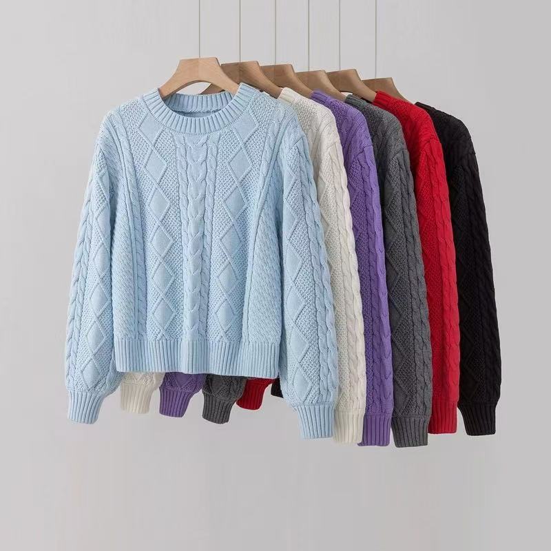 Women's 100% Pure Cotton Sweater — Crew Neck, Thickened, Loose-Fit Knitted Pullover (All-Cotton Base Layer Top)