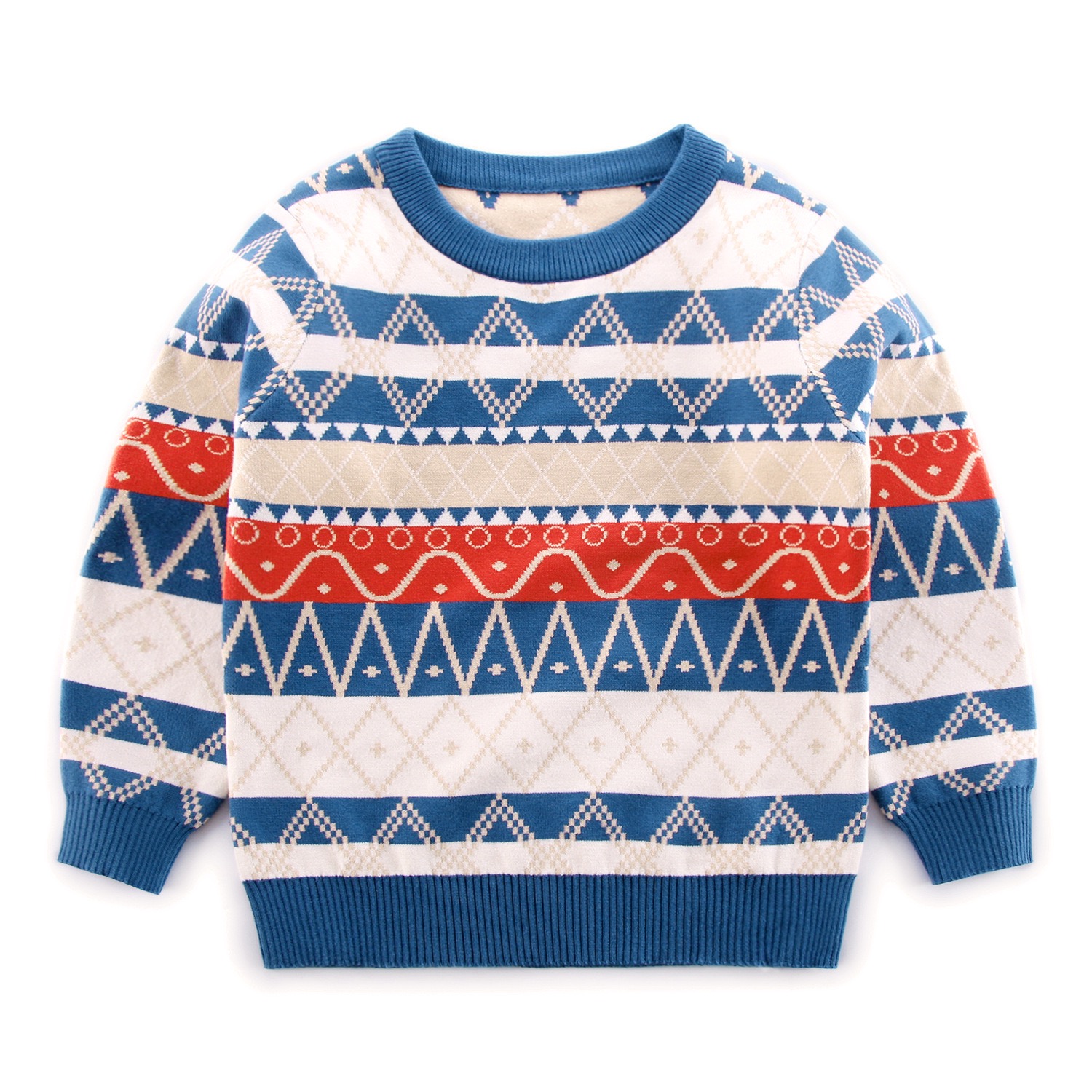 New striped cotton sweater for boys, medium and large sizes, autumn and winter round neck pullover, trendy European and American style knitwear top.