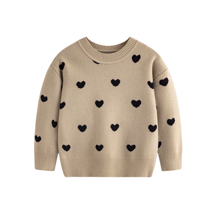 New Spring/Autumn Girls' Sweater, Stylish Heart-Shaped Round Neck Pullover Long Sleeve Base Layer Warm Knitwear