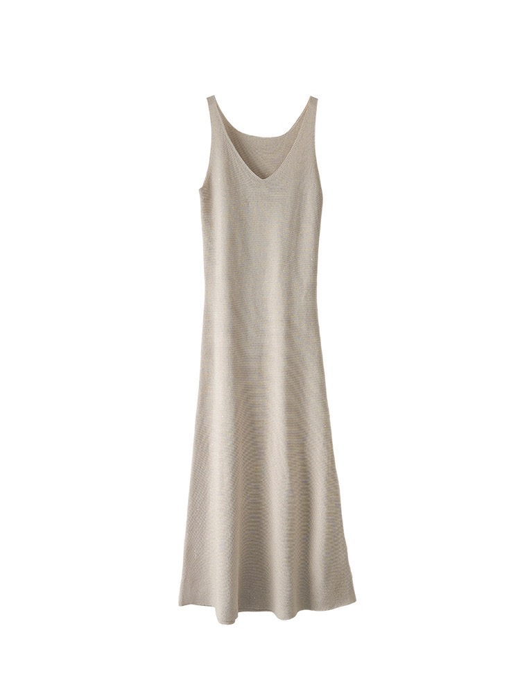 V-neck sequined dress, exquisite early summer style, light luxury and high-end sleeveless knitted maxi dress.