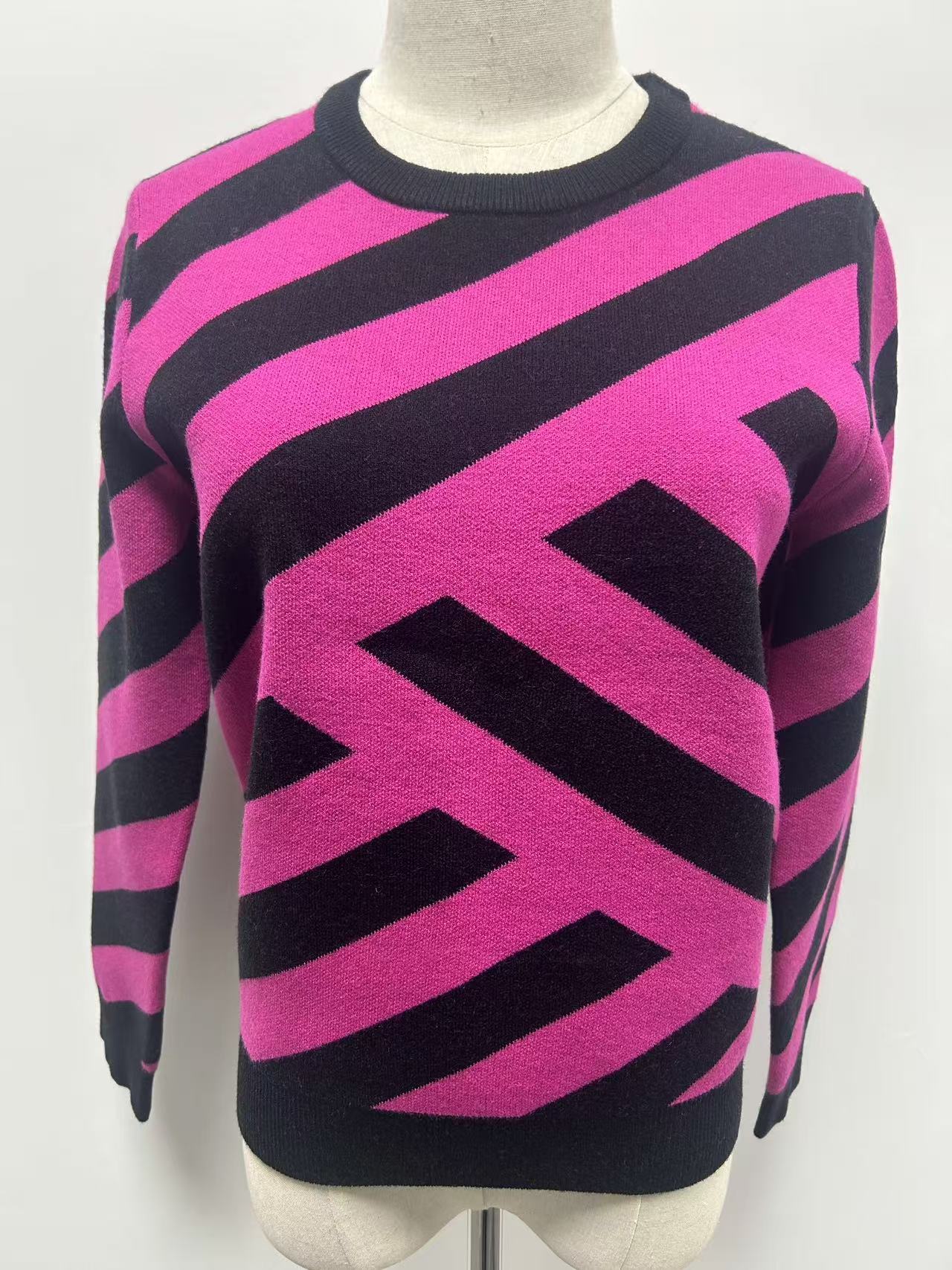 Rose pink striped women's warm and soft knit sweater