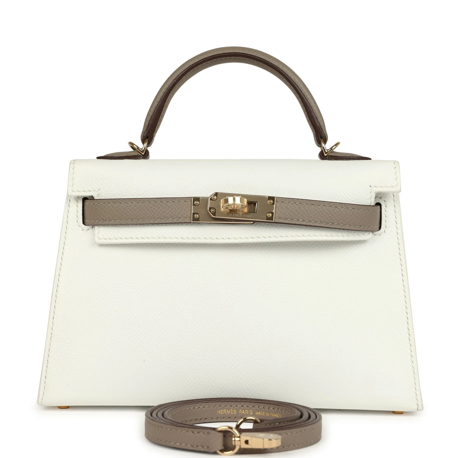 Replica Hermes Kelly Sellier 20 White and Gris Asphalte Epsom Permabrass Hardware