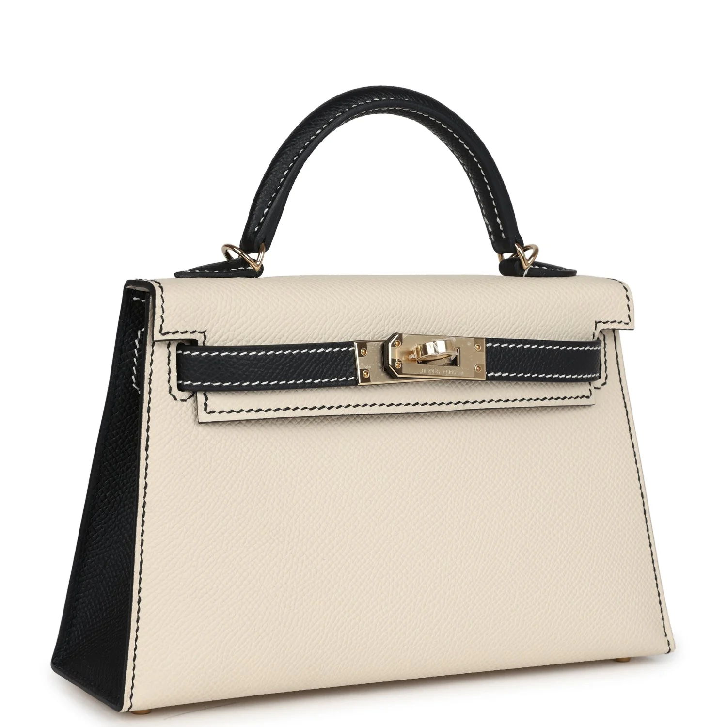 Replica Hermes Kelly Sellier 20 Craie and Black Epsom Permabrass Hardware