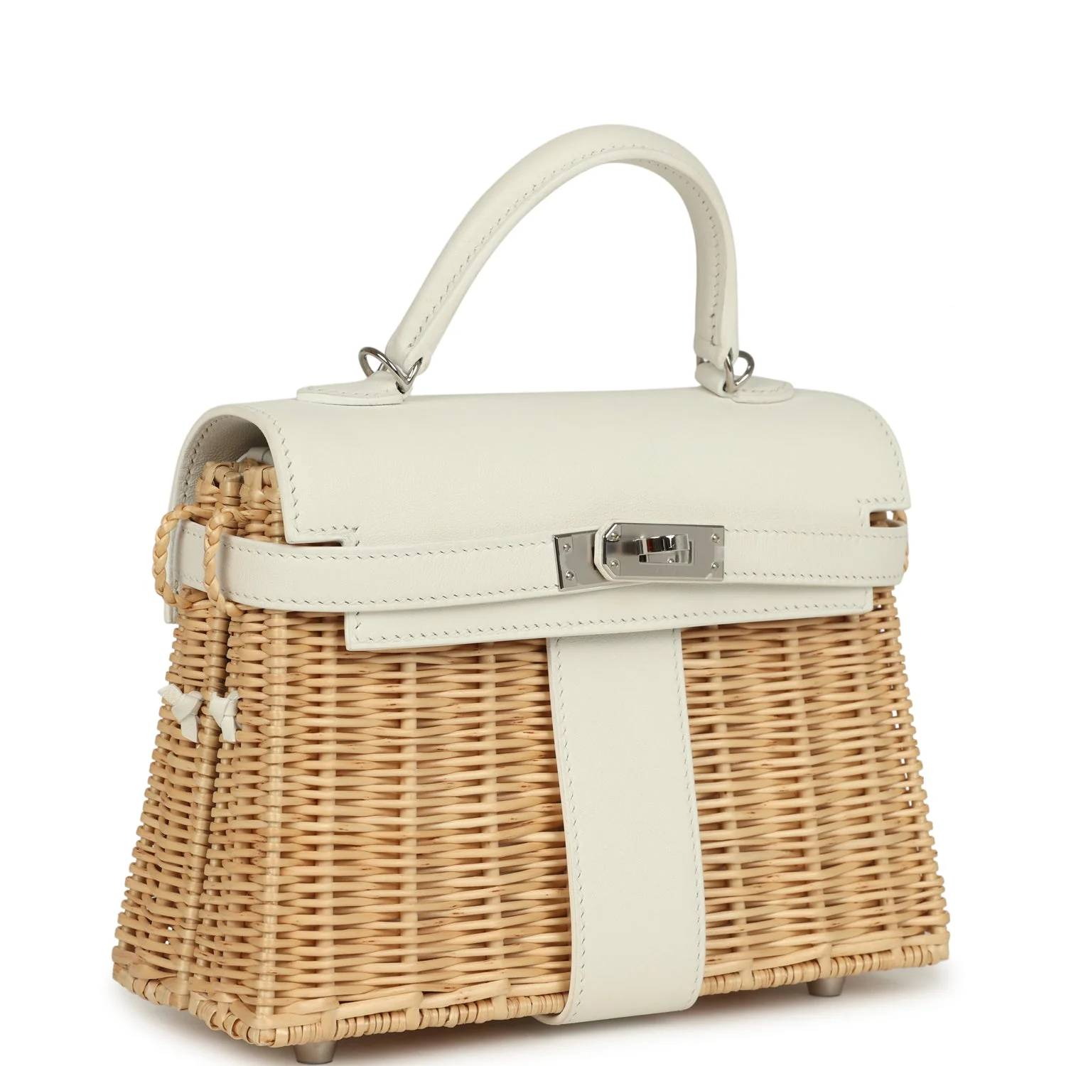 Replica Hermes Mini Picnic Kelly 20 White Swift and Osier Wicker Palladium Hardware