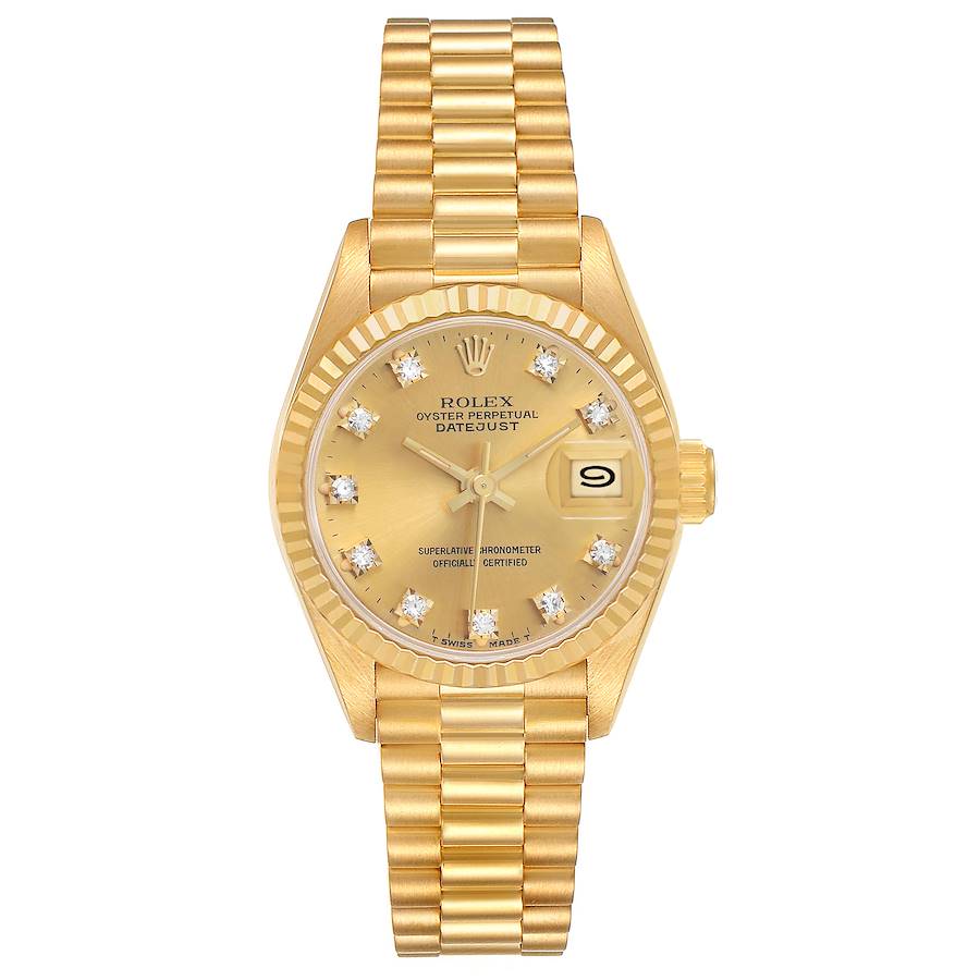 Replica Rolex President Datejust esfera champagne con diamantes oro amarillo relojes de mujer 69178
