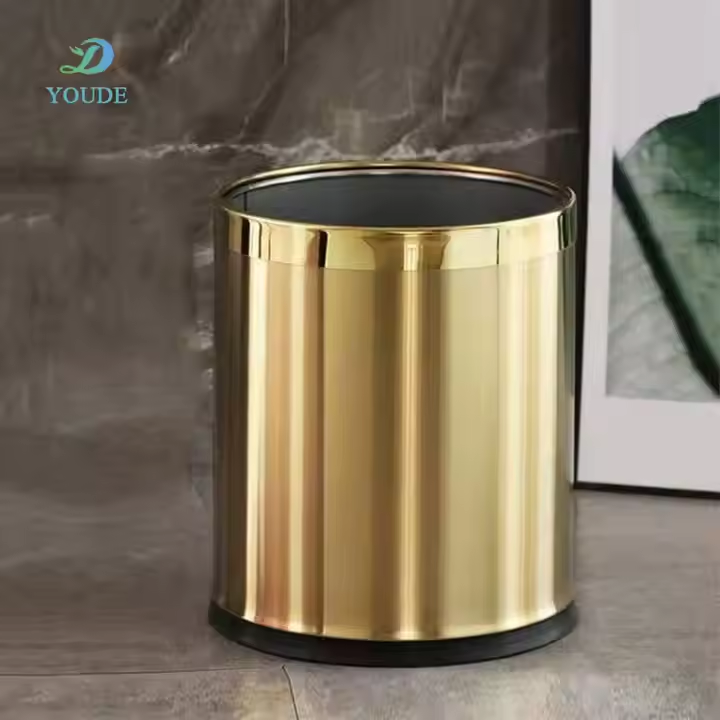 Factory Wholesale Stainless Steel Custom Gold Isolated Garbage Metal Dust Trash Bin Garbage Bin