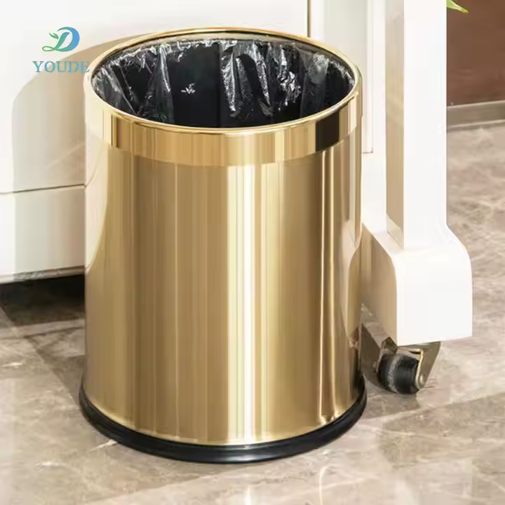 Factory Wholesale Stainless Steel Custom Gold Isolated Garbage Metal Dust Trash Bin Garbage Bin