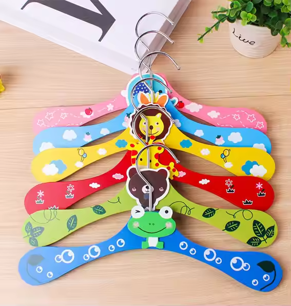 Colorful Cartoon Children's Hanger Wooden Clothes Rack Kid's Red Color Clothes Hanger