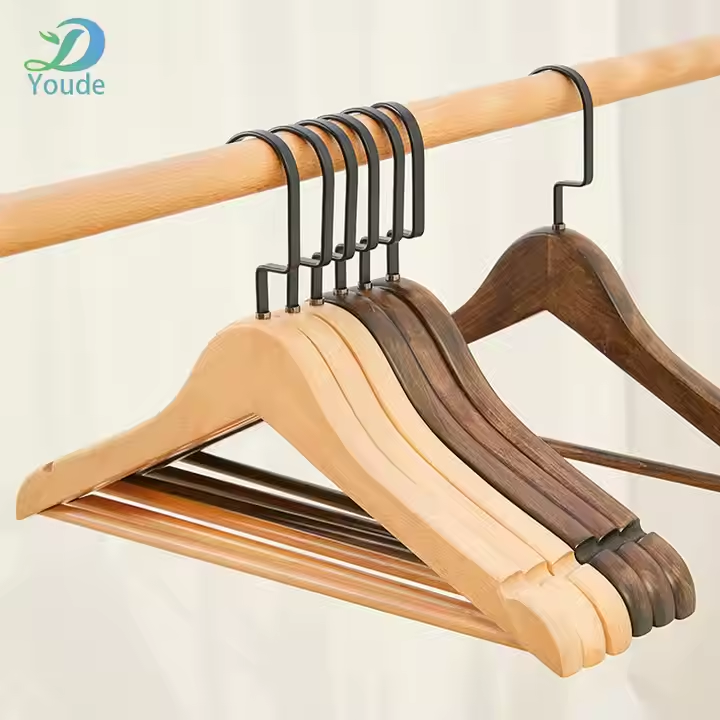 Golden Hook Beech Wood Clothes Shop Shirt Hanger With Bar Natural Wooden Clothes Hanger