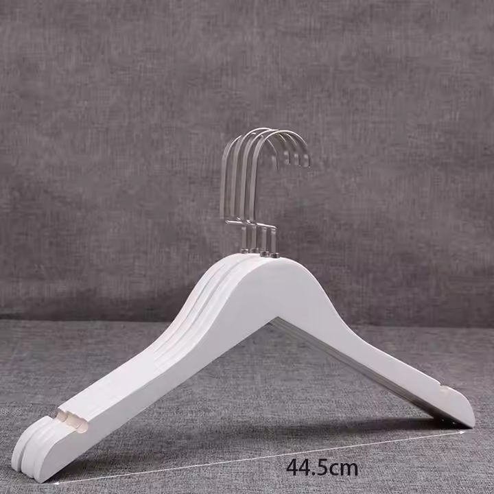 White Color Shirt Rack Clothes Shop Hangers No Bar Customized Logo Solid Wood Clothes Hanger