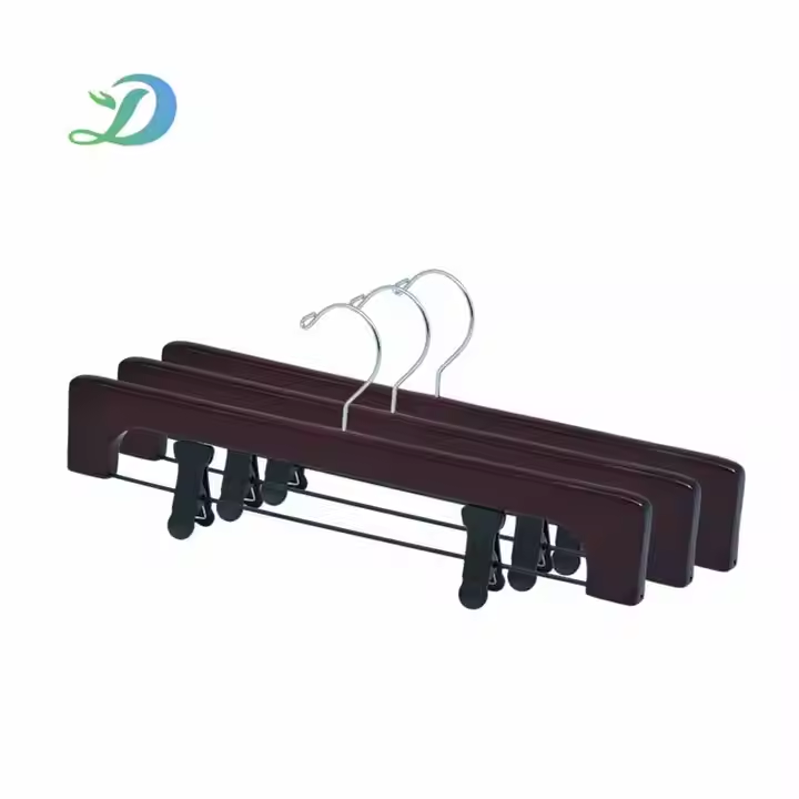 Classic Antique Color Hanger With Clip Home Durable Solid Wood Skirt Hanger Pants Hanger